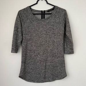 Reserved | Boatneck 3/4 Sleeve Metallic Thread Gray Sweater Back Zipper Size S